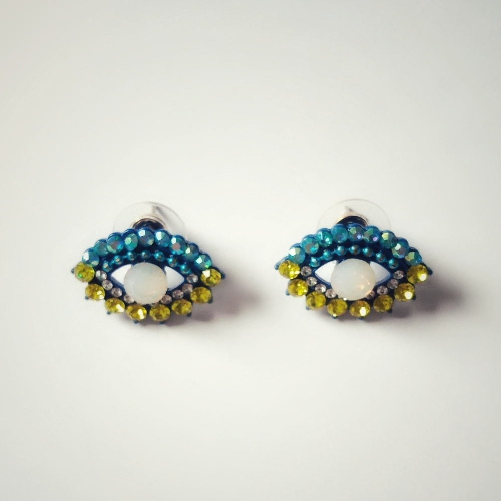 Jeweled evil eyes post earrings